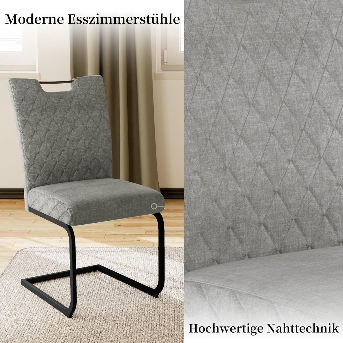 Luxe Schommel Eetkamerstoel Set van 4 met Extra Dik Zitkussen en Gewatteerde Rugleuning 94,5 x 47,5 x 45,5 cm – Lichtgrijs
