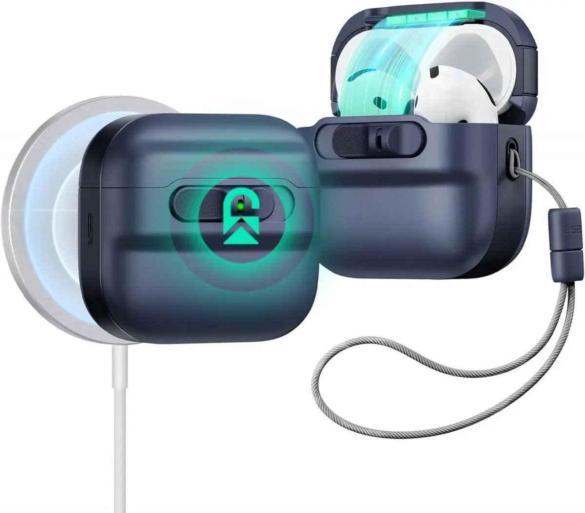 ESR Halolock Pulse Magnetic Lock Hoesje geschikt voor AirPods 4 (AirPods 4e Generatie) (2024) - Compatibel met MagSafe - Blauw