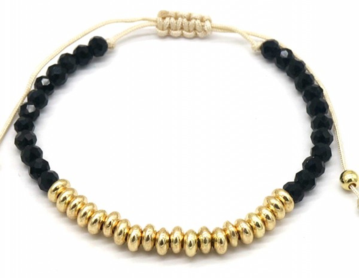 She life style - zwarte en gouden armband - hoogwaardige glazen kralen - Zwart/Goud