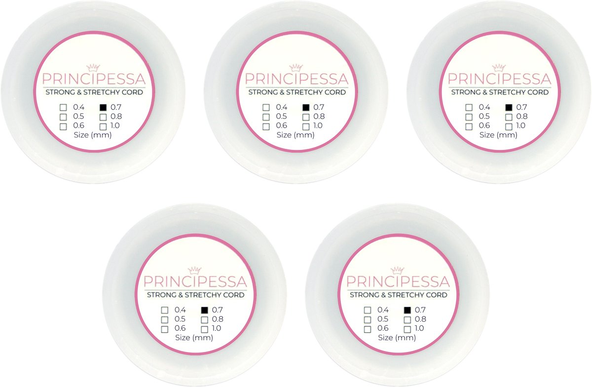 Elastisch transparant rijgdraad, 0.7mm, 5 rollen, 42,5 meter totaal, topkwaliteit