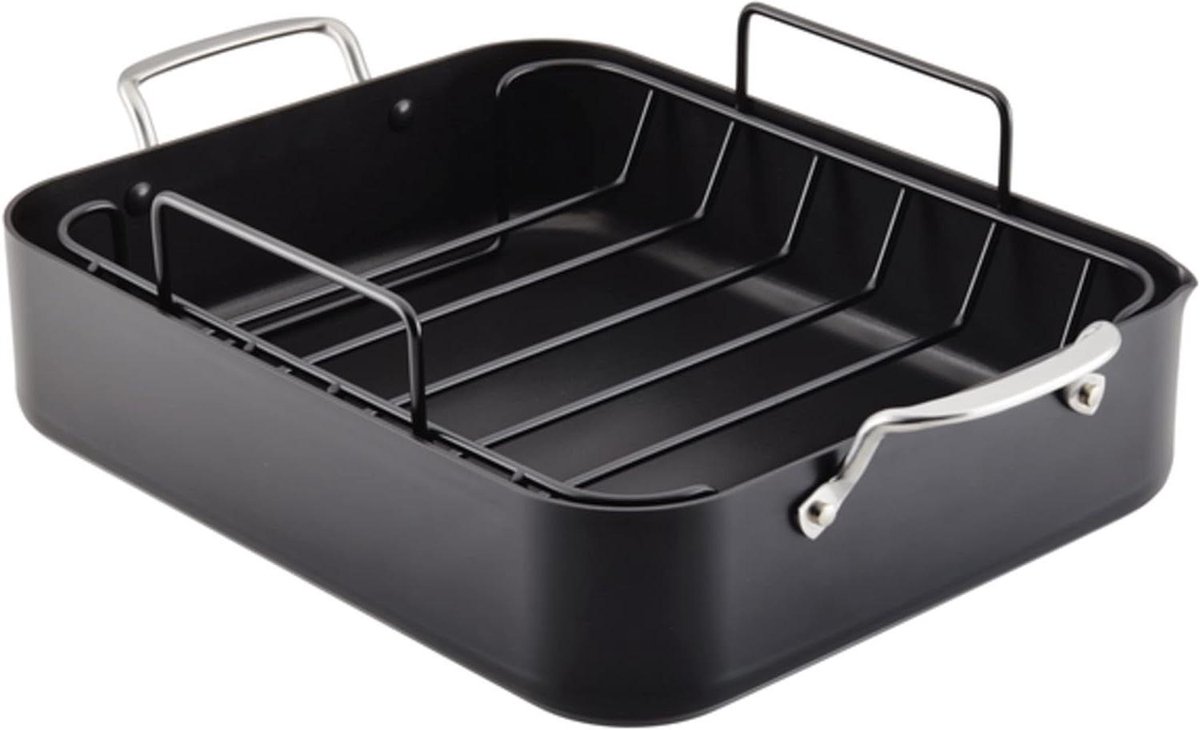 Roosterpan met rek - Braadpan bakplaat - Oven gerechten maken - Gelijkmatige warmteverdeling - Rechthoekig - Mat zwart