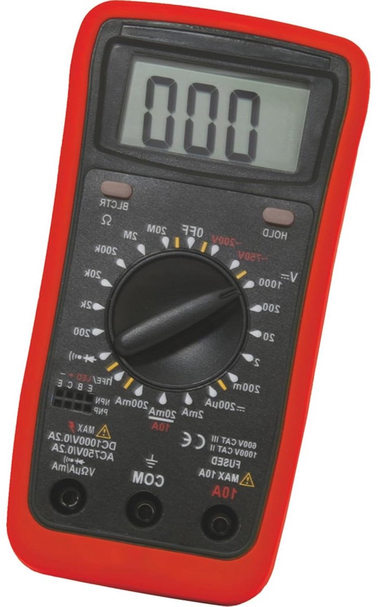 Digitale multimeter - Tester meter - Elektrische metingen - Autorange data-hold - Tot 1000V - Rood