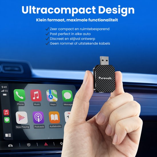 Purevolt. Draadloze Carplay Android Auto Adapter - Wireless - Smart Mini Box - Dongle - Bluetooth -Wifi - Fast Connect - Plug En Play - Box voor OEM Bedrade CarPlay van Purevolt — afbeelding 4