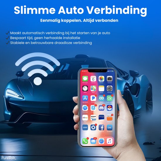Purevolt. Draadloze Carplay Android Auto Adapter - Wireless - Smart Mini Box - Dongle - Bluetooth -Wifi - Fast Connect - Plug En Play - Box voor OEM Bedrade CarPlay van Purevolt — afbeelding 5