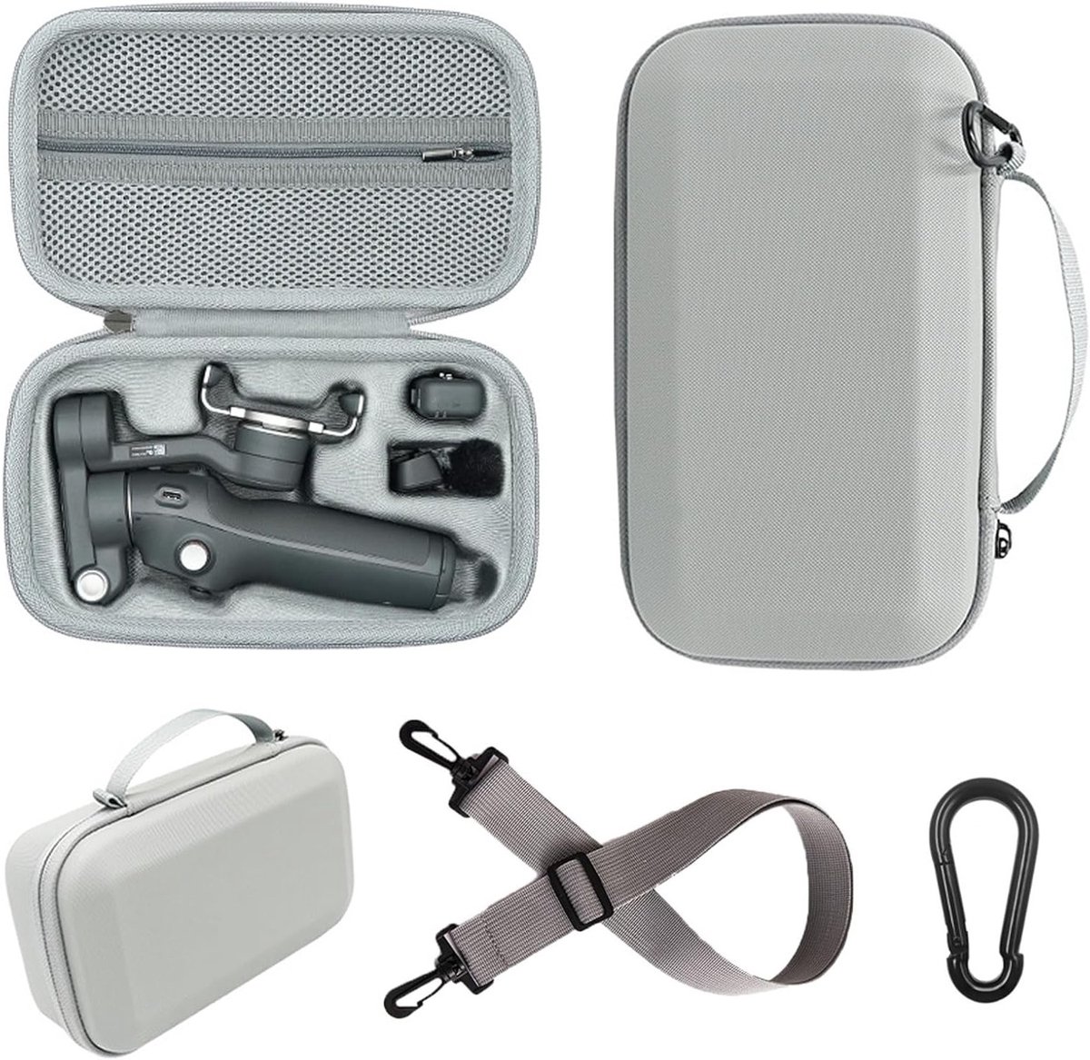 Compacte draagtas voor Osmo Mobile 7/7p - Beschermende opslag voor vlogaccessoires met schouderband en karabijnhaak (Grijs)