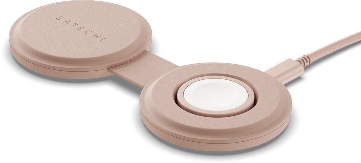 Satechi OntheGo 2-in-1 Draadloze Oplader – Compact en Duurzaam Ontwerp – Snelladen tot 15W – Geschikt voor Op Reis en Thuisgebruik - Roze
