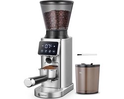 AMZCHEF CG209 - Elektrische Koffiemolen - Conische Maalschijf - Digitaal Display - Zilver