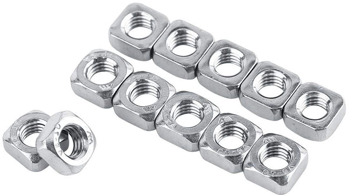 Vierkante RVS Moeren M3 M4 M5 M6 M8 - Set van 100 Stuks voor Bevestiging en Montage van Schroeven