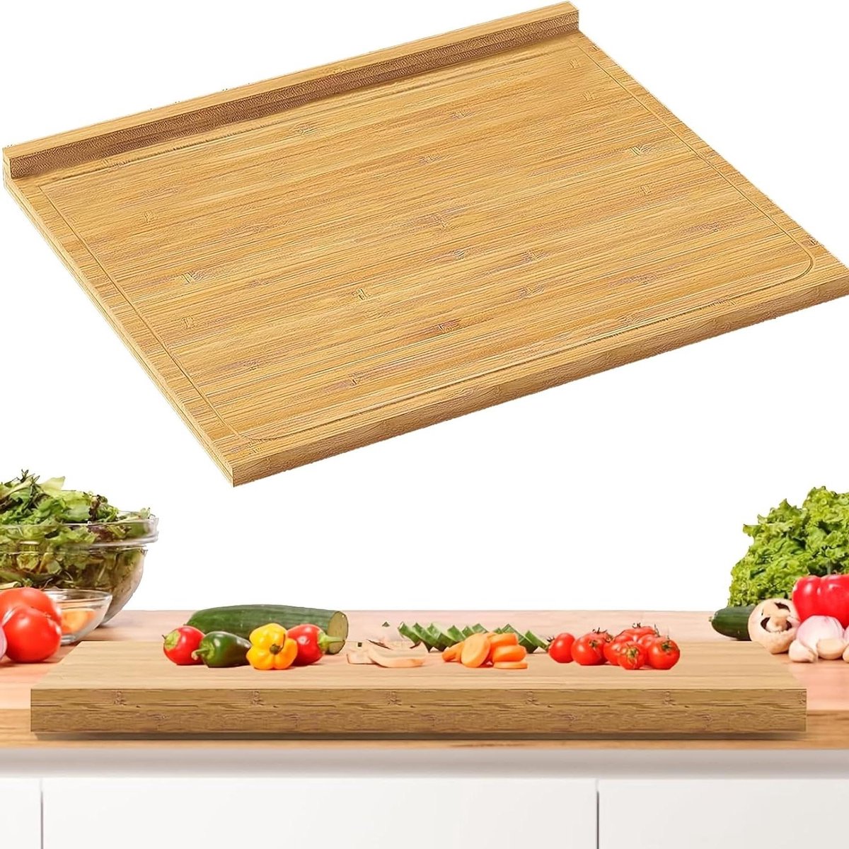 Snijplank Bamboe - Keukenplank Hout - Voedsel Bereiden - Met Sapgoot - 44 x 34 cm - Natuurlijk