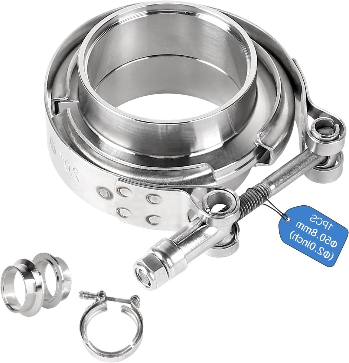 V-Band Clamp en Flenzen Ø 50.8mm voor Turbo en Uitlaat - RVS 304 Kit met Centreringsringen en Lasringen voor Downpipe en Uitlaatverbindingen