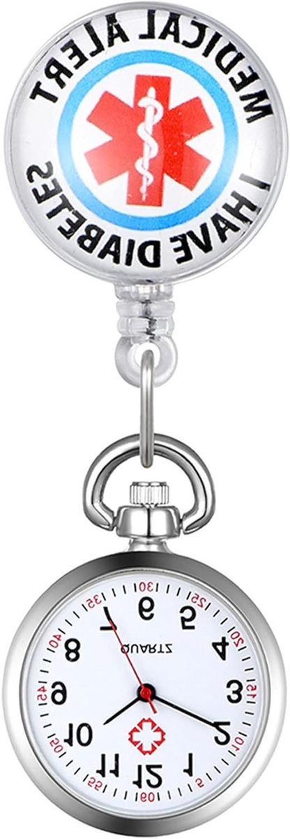 Verpleegkundige Horloge - Zakhorloge - Tijd Aflezen - Intrekbare Clip - 10 cm - Zilver
