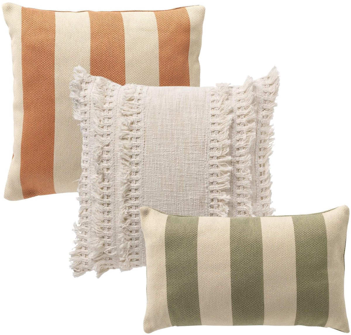 Dutch Decor KUSSENSET - 3-delig - Quiet Horizon - 45x45 cm, 30x50 cm - inclusief binnenkussens - wit, roze, groen - Met Ritssluiting – Decoratie set sierussens - Comfortabele kussentjes voor op de Bank