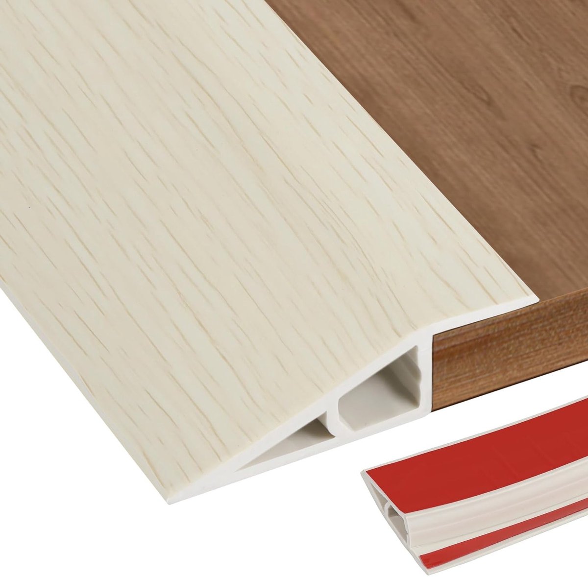 PVC vloer overgangsstrip, zelfklevend, drempel voor vloeren, overgangsprofiel voor hoogteverschil van 1,5 cm, houtlook beige, ideaal voor naadloze afwerking en vloerverbetering