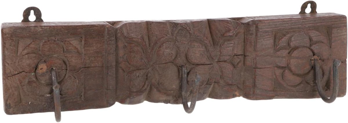 Indische Kapstok - Wandhaak Hout Metaal - Ophangen Jassen - Handgemaakt Uniek - 45x95x6 cm