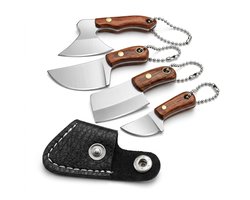 Houtkleur zakmes sleutelhanger mes set unisex 4 stuks mini messen met houten handvat en roestvrij staal lemmet in verschillende vormen inclusief hoes