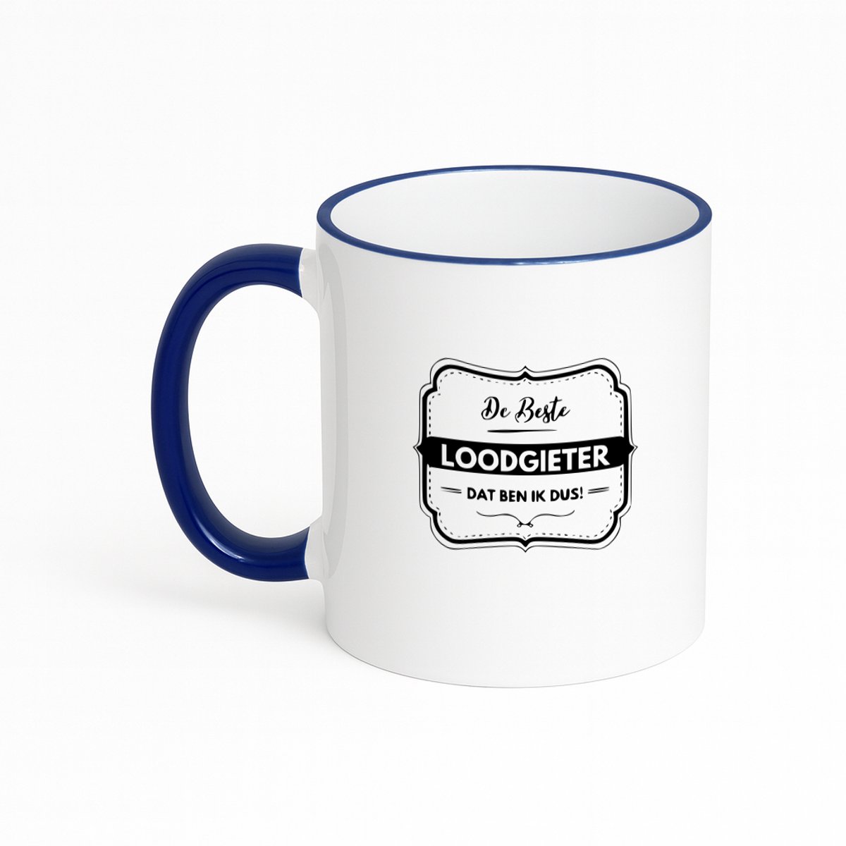 Hacebo® - De beste loodgieter dat ben ik dus koffiebeker met gekleurde rand donker blauw - Loodgieter - Vrienden familie - thee mok - koffie beker - Collega - Cadeau - koffiemok - 330 ML