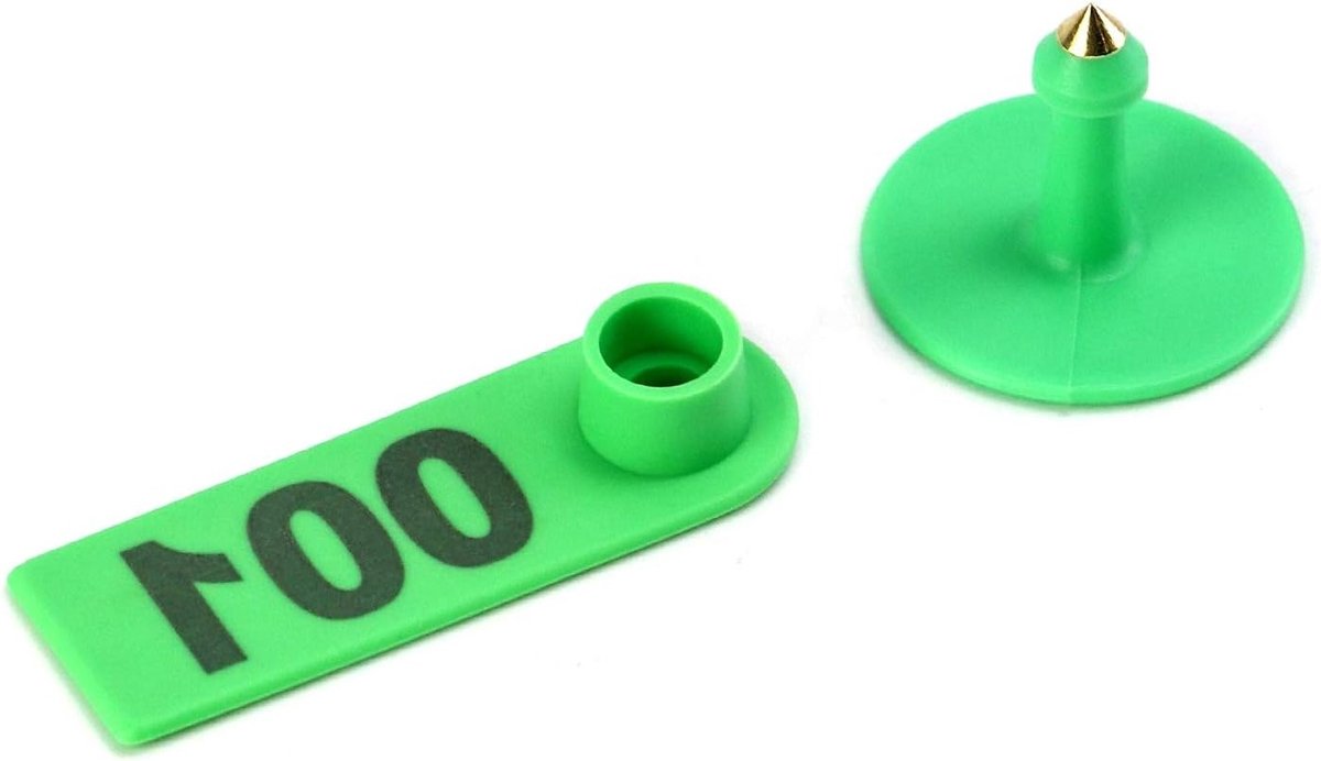 Plastic Oortags voor Dieren, Genummerd 001-100, Geschikt voor Schapen, Geiten en Varkens (Groen)
