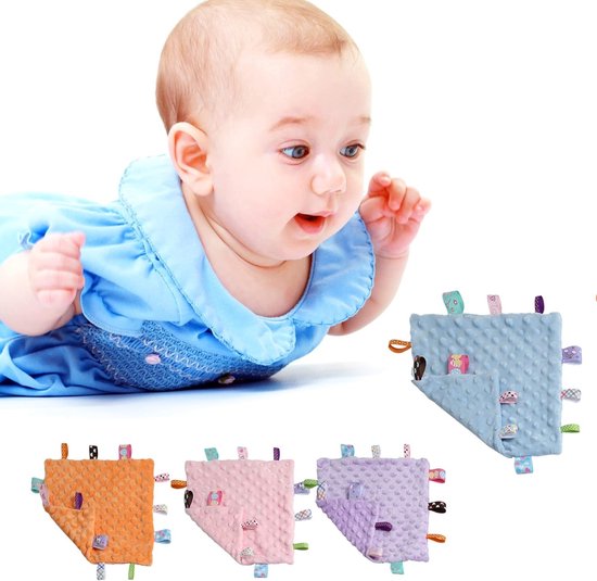 Zachte en Knuffelbare Babydekens, Comfortabele Sensory Doeken voor Jongen, Perfecte Cadeaus voor Babyshowers en Verjaardagen (24.5 x 24.5cm, Blauwe Label) — afbeelding 3