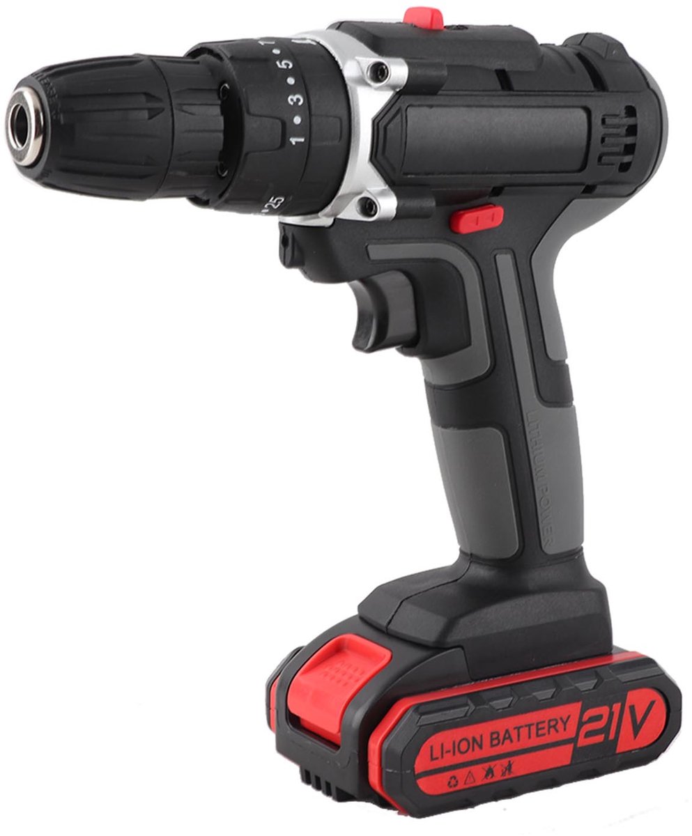 21V Accuboormachine – Klopboormachine – Schroefmachine – 2 Accu’s – 25 Koppelstanden – 2 Snelheden – LED – Draadloos – voor Klussen