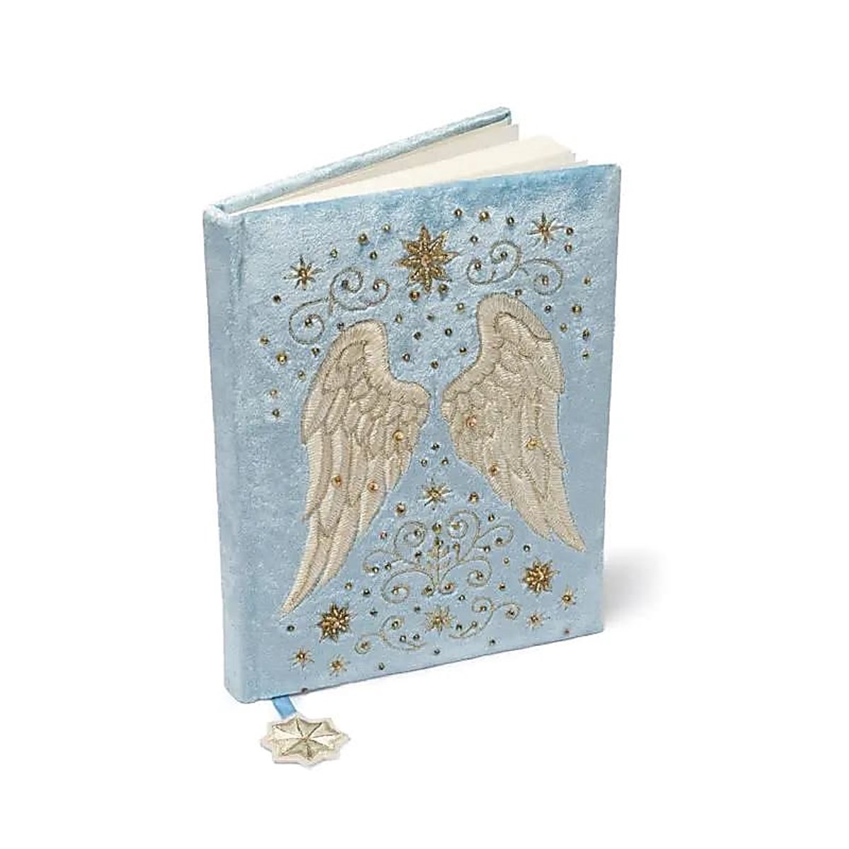 Notitieboek fluweel blauw met engelenvleugels – 20 cm x 15 cm