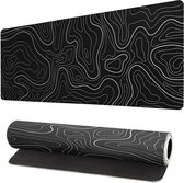 Lange gaming muismat - Groot waterdicht gaming muismat - Versterkte omzoomde randen - Antislip bureaumat voor thuis en kantoor - Verbetert uw bureau-ervaring - 31,5 x 11,8 inch - Zwarte topografie