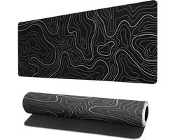 Lange gaming muismat - Groot waterdicht gaming muismat - Versterkte omzoomde randen - Antislip bureaumat voor thuis en kantoor - Verbetert uw bureau-ervaring - 31,5 x 11,8 inch - Zwarte topografie
