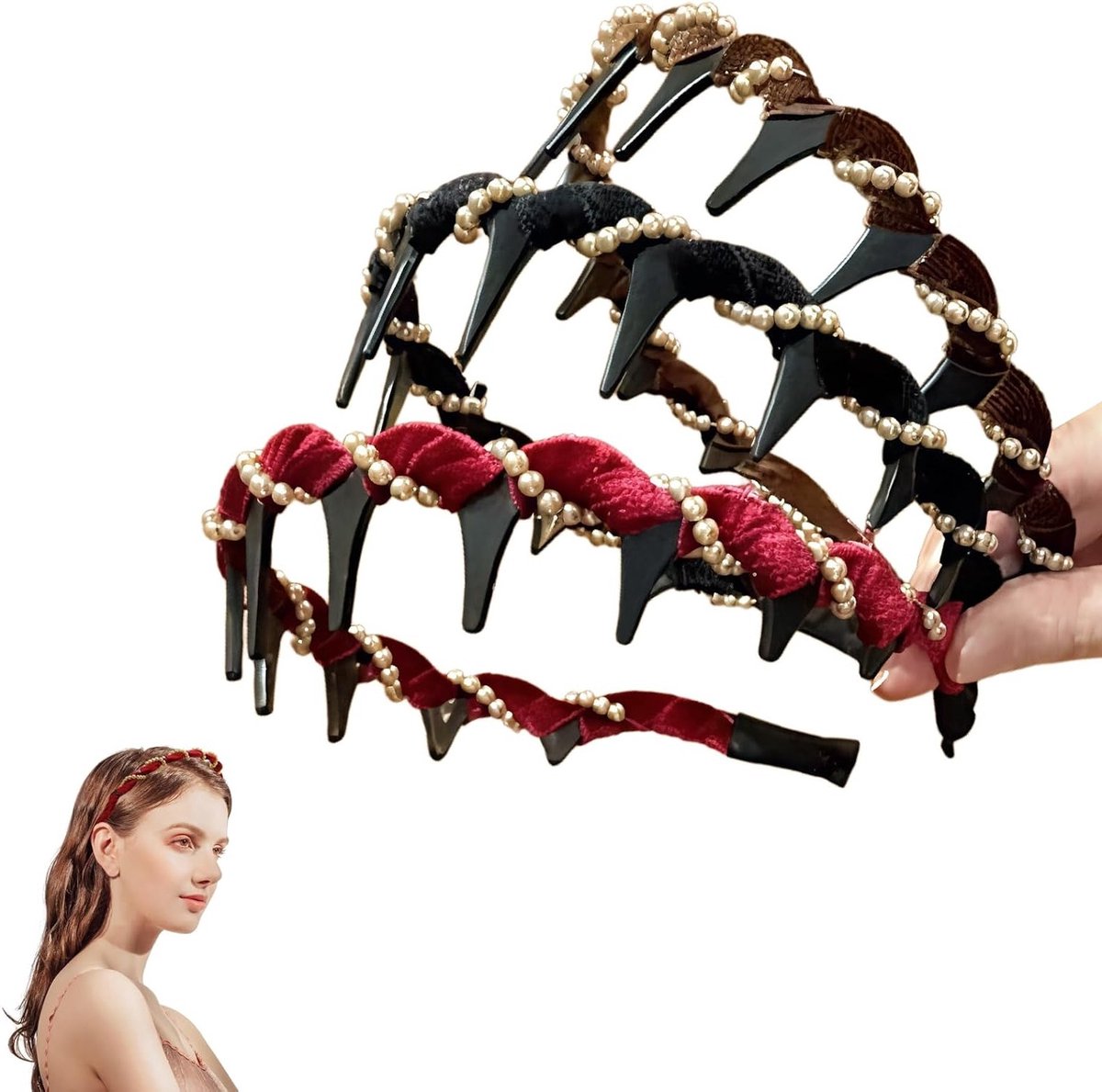Retro Hoge Hoofdband met Kunstmatige Parels - Vintage Haaraccessoires voor Vrouwen, Elegante Haarbanden en Modieuze Haaraccessoires