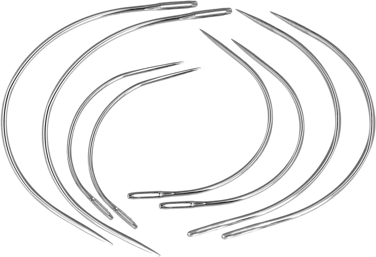 Set van 8 Gebogen Naalden voor Lederen Bekleding - Ideaal voor Het Naaien van Wimpers, C-Curve Extensions en Dun Leer