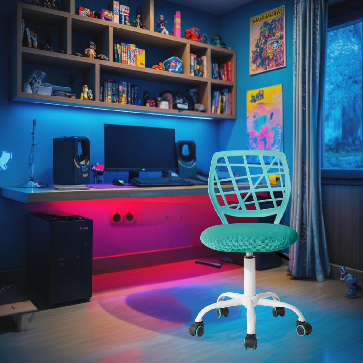 Compacte Gamestoel - Kinderstoel Speelstoel - Studeren en Spelen - Ruimtebesparend Ontwerp - 385 x 40 x 87 cm - Turkoois