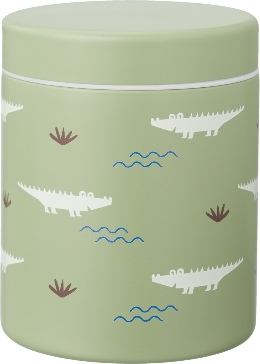FreskThermos Lunchbox 500 ml - RVS Voedselcontainer – BPA-vrij – Lekvrije dop – Thermosbeker – Food Jar tot 6 Uur Warm – Lunchpot - Voedselpot - Groen - Crocodile