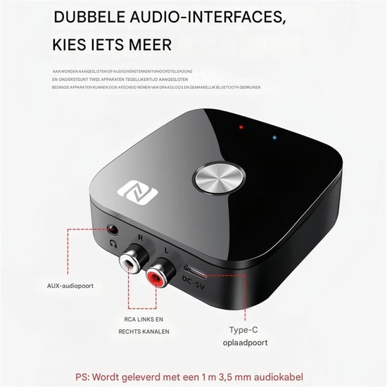 carmdering - Bluetooth 5.3 audio-NFC Bluetooth 5.3 Ontvanger - Draadloze Audio Adapter - Stereo Receiver - Snelle NFC Koppeling - Dual Device Connectie - Duurzaam Plastic - Compact Design - Hi-Fi Muziekstreaming - 1 Stuk van Carmdering — afbeelding 3