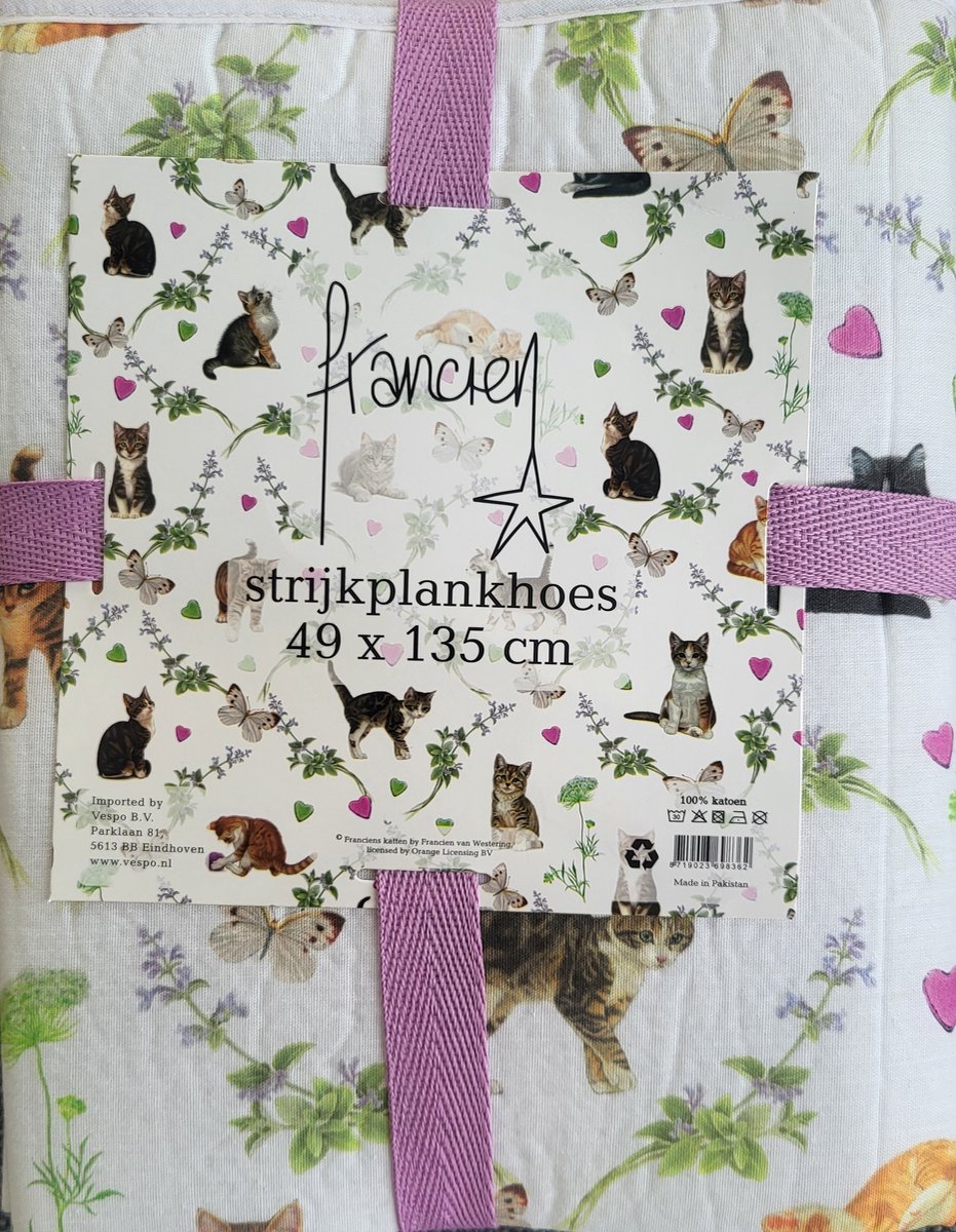 Strijkplankhoes 49x135 cm Francien Katten - gezellige hoes voor strijkplank met katten en poezen