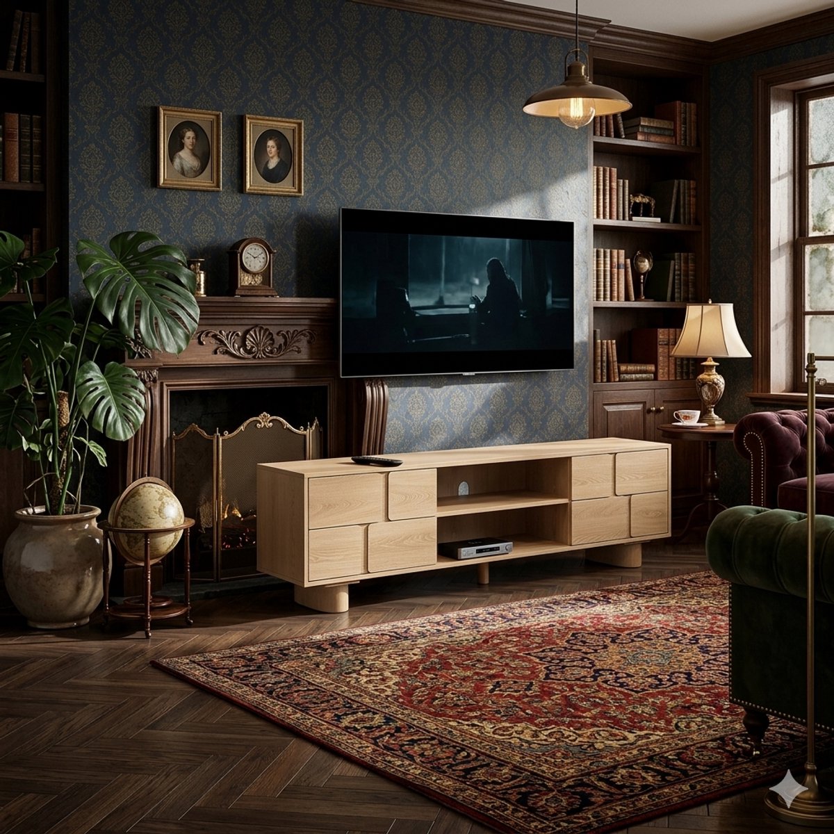 TV Meubel Japandi 160x39x45 cm – Houten Lowboard met Open Vakken en Opbergruimte, Modern Scandinavisch Design voor 55-75 Inch TV – Minimalistische TV Kast Eikenlook – Urbanhome