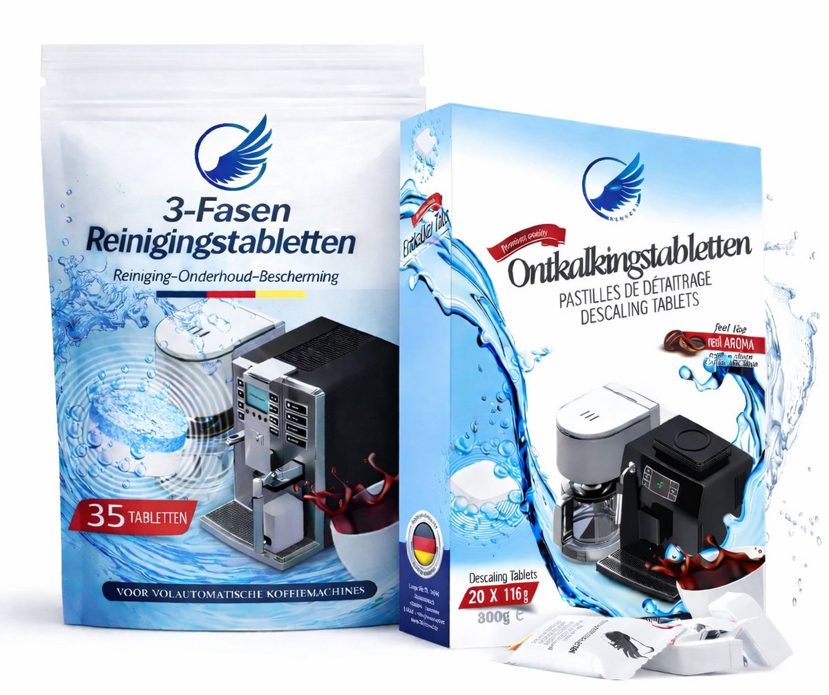 55 Reinigingstabletten koffiemachine - 35 3in1 Reinigingstabletten - 20 ontkalkingstabletten - Jura, Siemens, Philips, Krups & Bosch geschiktGeschikt