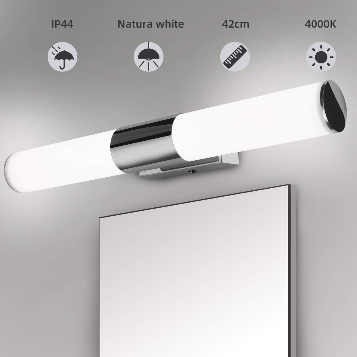 Oneay Badkamerspiegelverlichting 42 cm - 12 W 1000 lumen LED-wandlamp, natuurlijk wit 4000K, IP44 waterdicht, flikkervrij, superhelder, slaapkamerwandlamp voor make-up