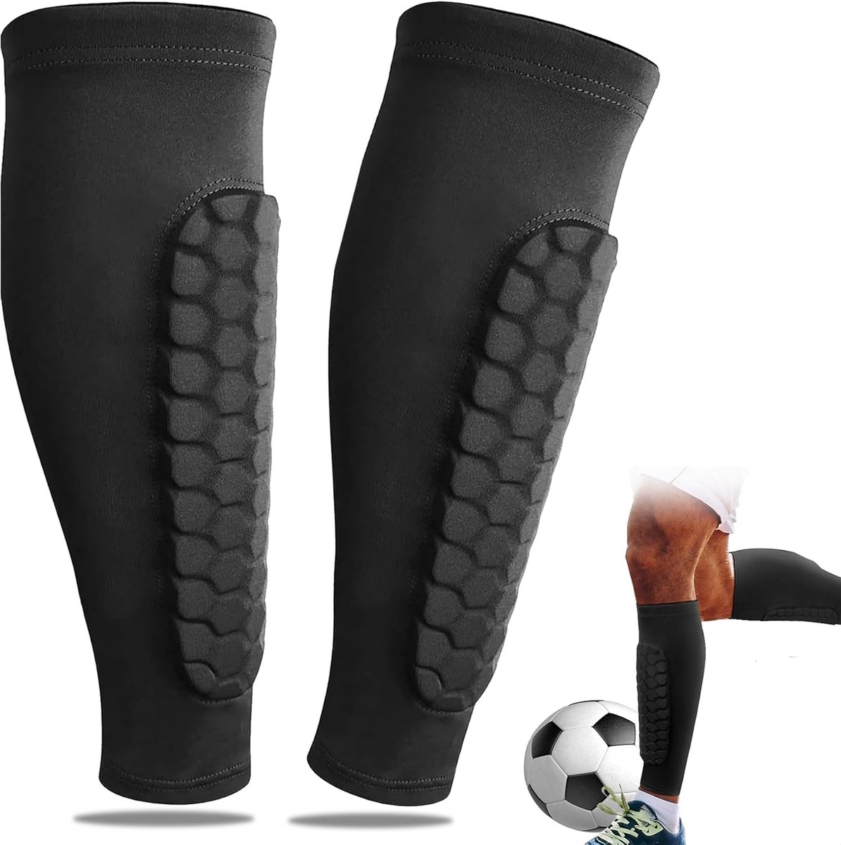 Scheenbeschermers Voetbal - Beenbeschermers - Soccer Shin Defender scheenbeschermers - Shin Pad Sleeve - voetbal scheenbeschermers - 1 paar - Unisex - Zwart - M