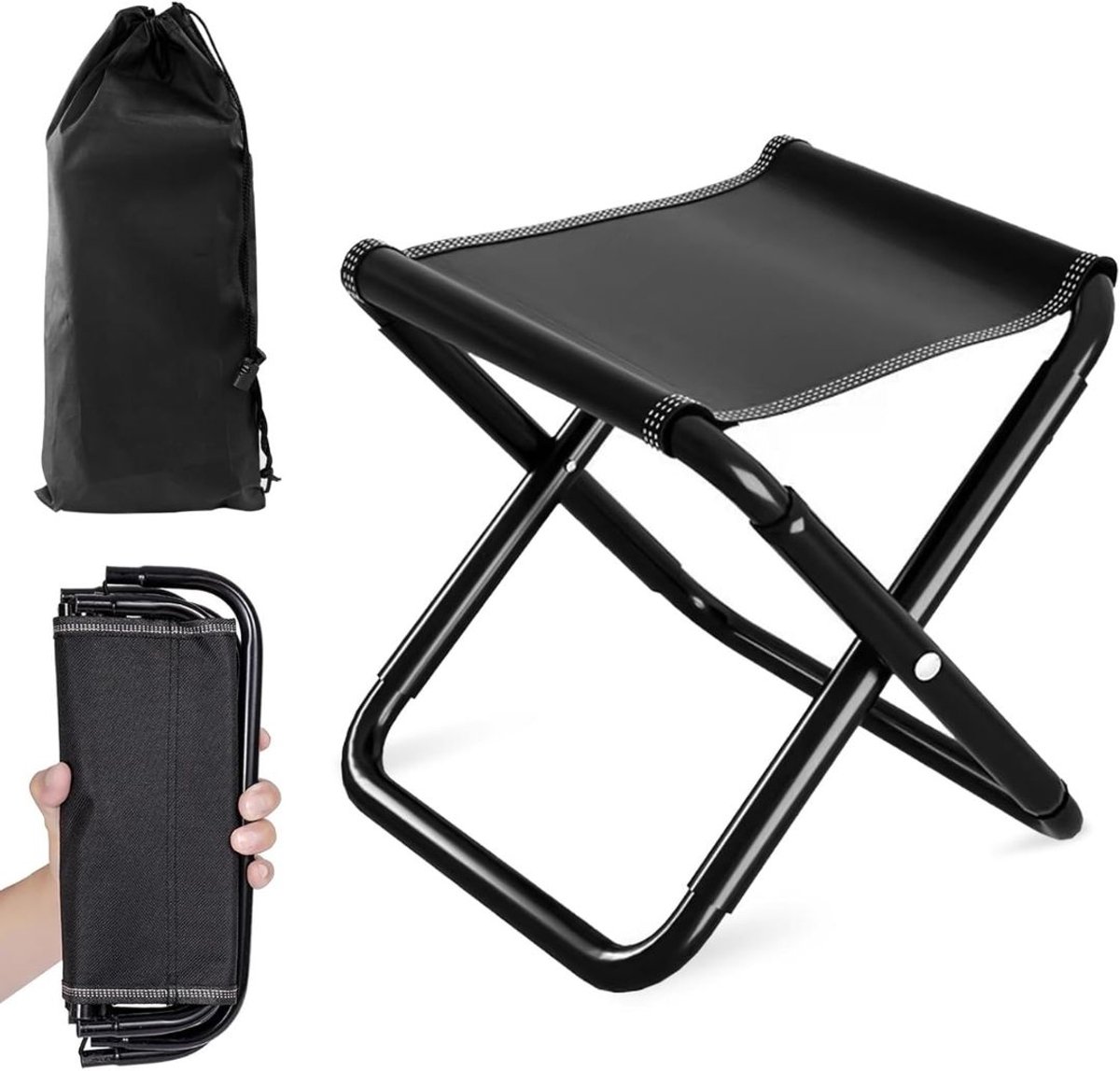 HEZIVO® Voetenbank buiten - Camping Kruk - Opvouwbaar - Weerbestendig - Zwart