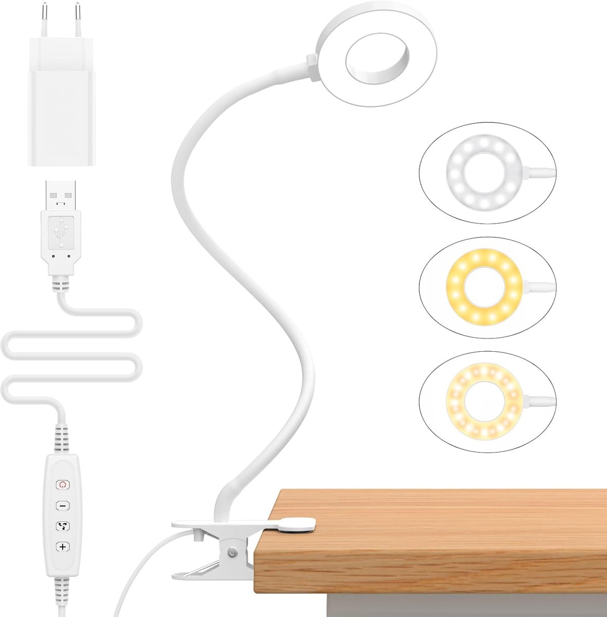 LED Leeslamp - Dimbaar Bureauverlichting met 23 LEDs - 1 Stuk 40cm Flexibele Hals - 3 Kleu
