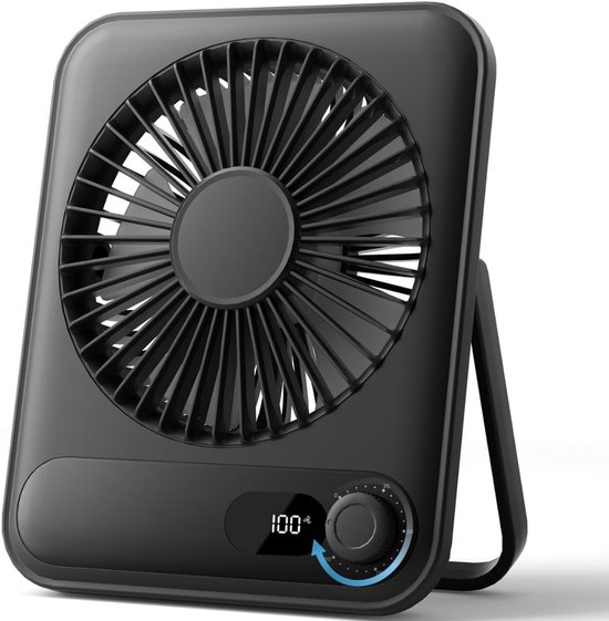 Mini Ventilator HEZIVO® USB-C – Draagbare Stille Tafelventilator, 100 Snelheden, Krachtige Luchtstroom, Zwart