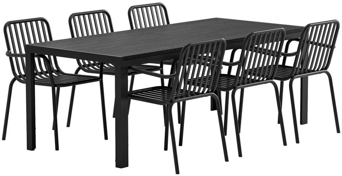 Svea - Clara rechthoekige tuintafel - zwart + 6x Ina tuinstoelen - zwart