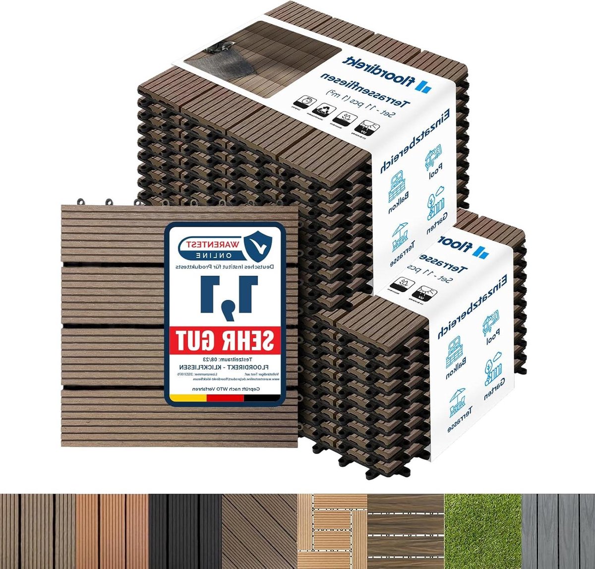 Terrastegels WPC - Kliktegels Buiten - Buitenruimte Creëren - Drainagefunctie Bodem - 30 x 30 cm - Donkerbruin