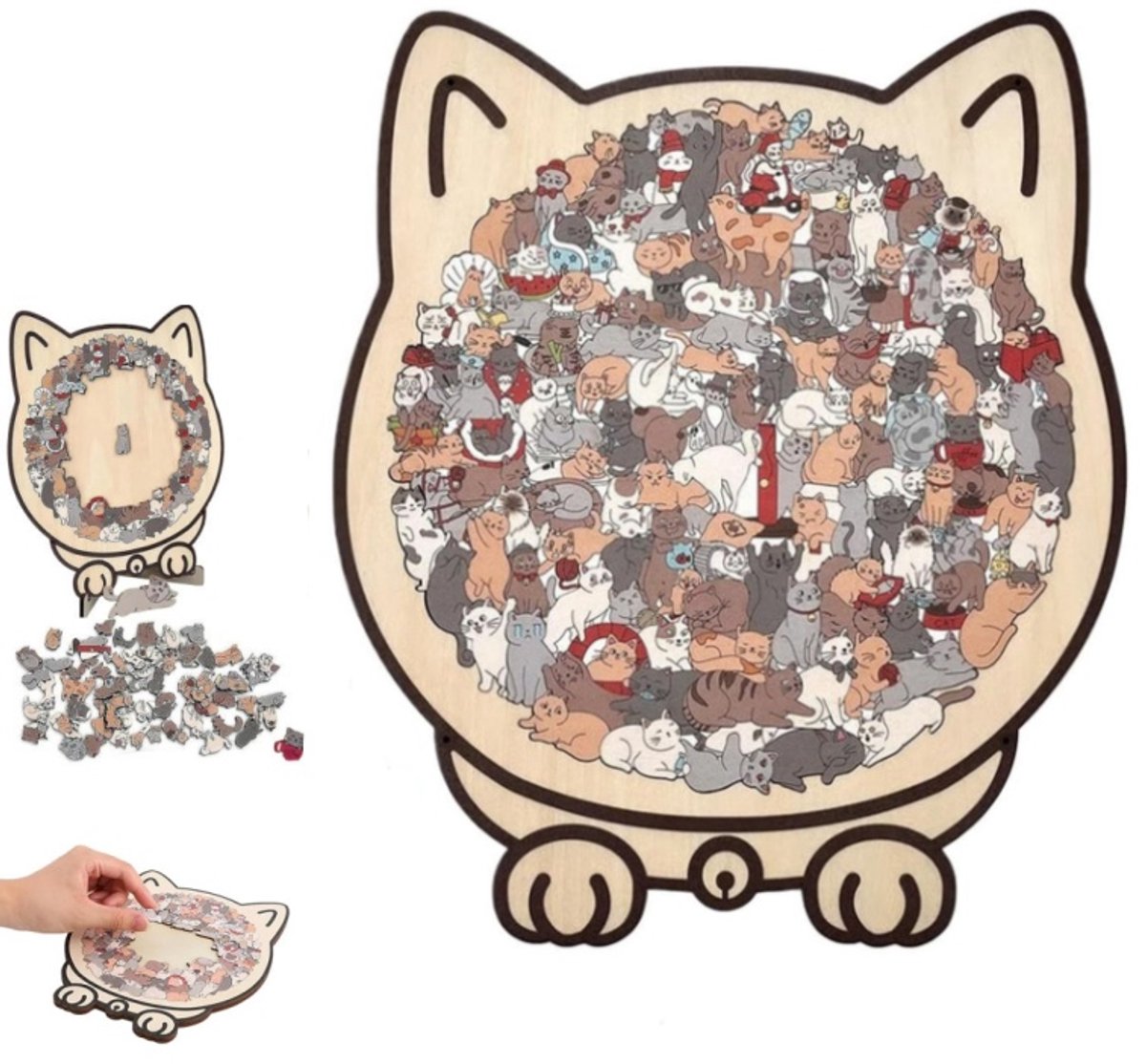 Houten Kattenpuzzel 135 Delig - Irreguliere Katvormige Puzzel voor Volwassenen, Creatief Speelgoed, Cadeau voor Kattenmoois, Woondecoratie