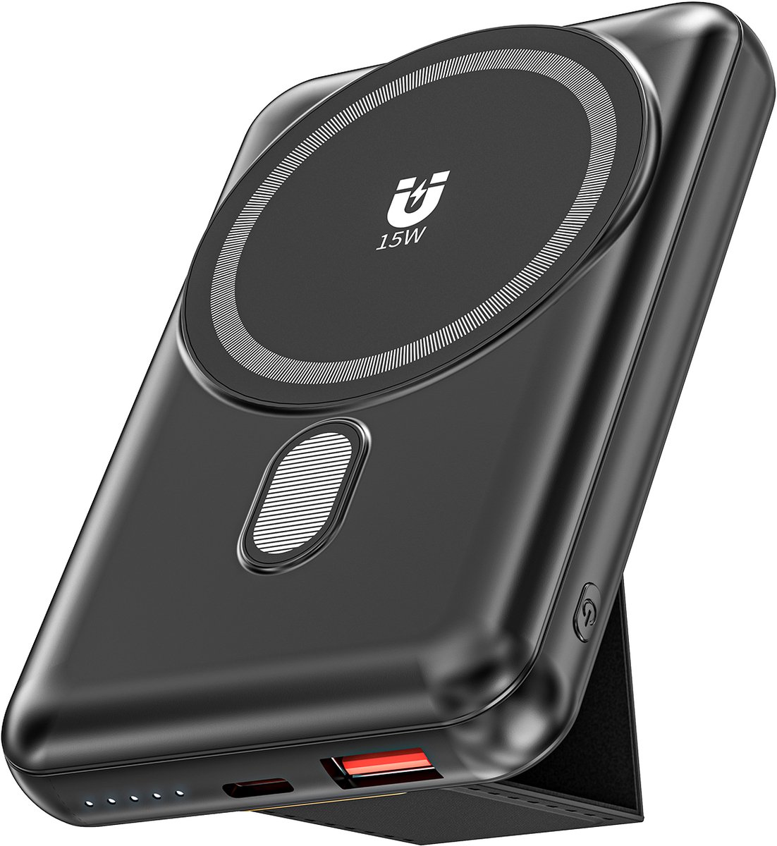 hganus powerbank 10000mAh -Magnetisch & Draadloos -Ultra dünn & leicht Tragbares-mit Halterung-Met USB-C Poort-Geschikt voor Magsafe