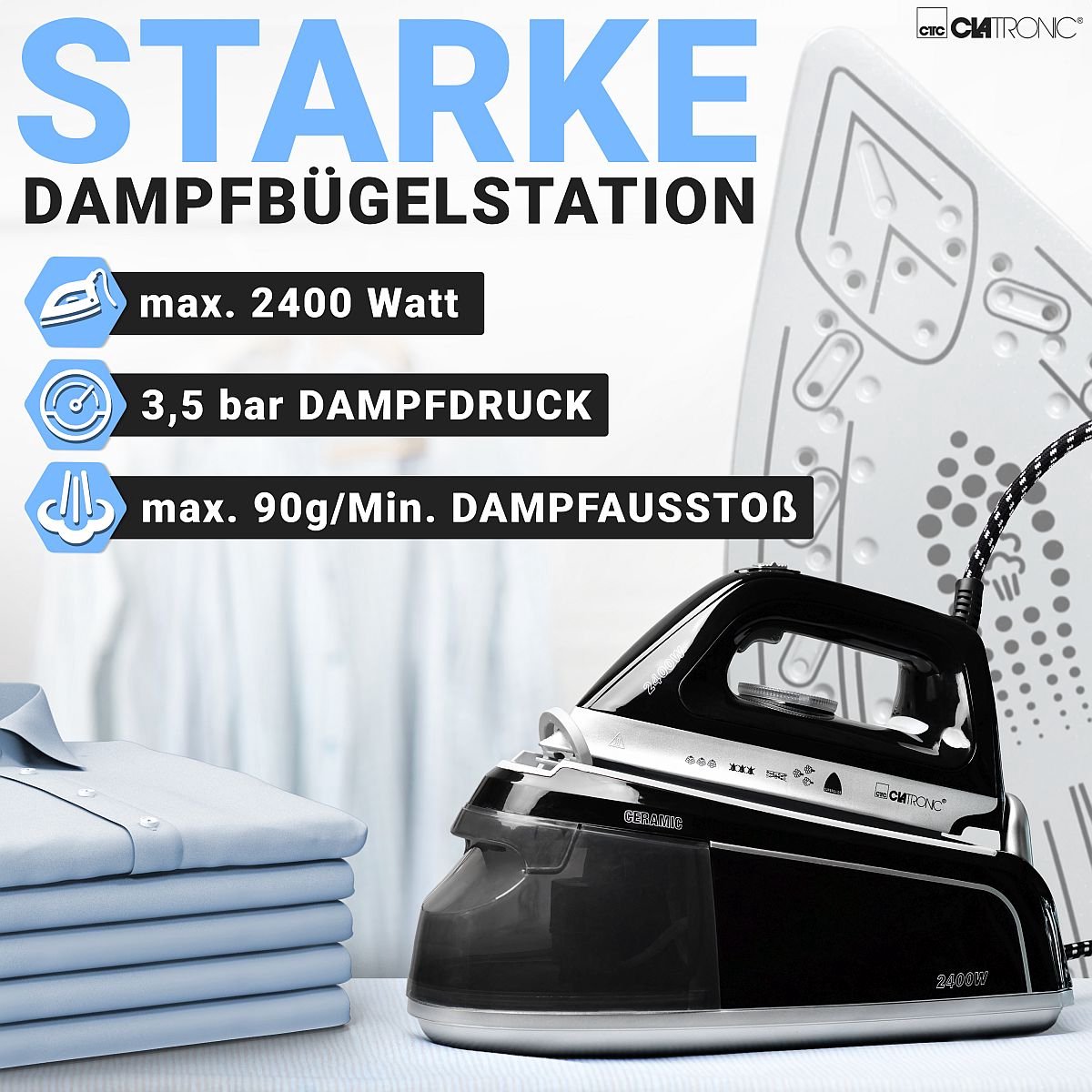 Clatronic DBS 3749 - Stoomstrijkstation met stoomstrijkijzer - 3.5Bar -1,2Liter — afbeelding 7