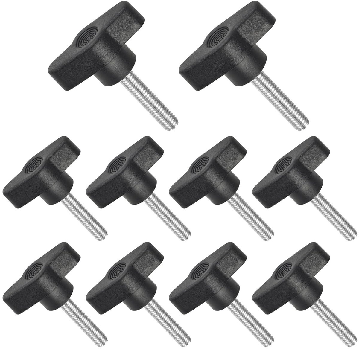 Set van 10 T-vormige knoppen met geknurlde schroeven, M6 x 30mm bevestigingsschroeven, handknoppen voor meubels en apparatuur, zwart kunststof handvat