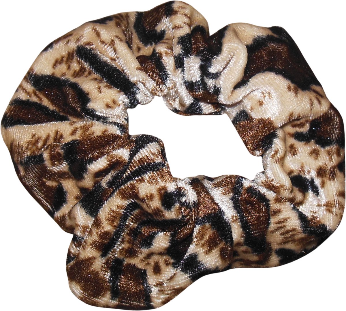 Scrunchie zachte stof panterprint bruine tinten