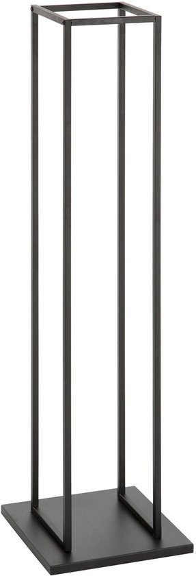 Strak zwart metalen frame voor houtopslag, 23 x 23 x 120 cm.