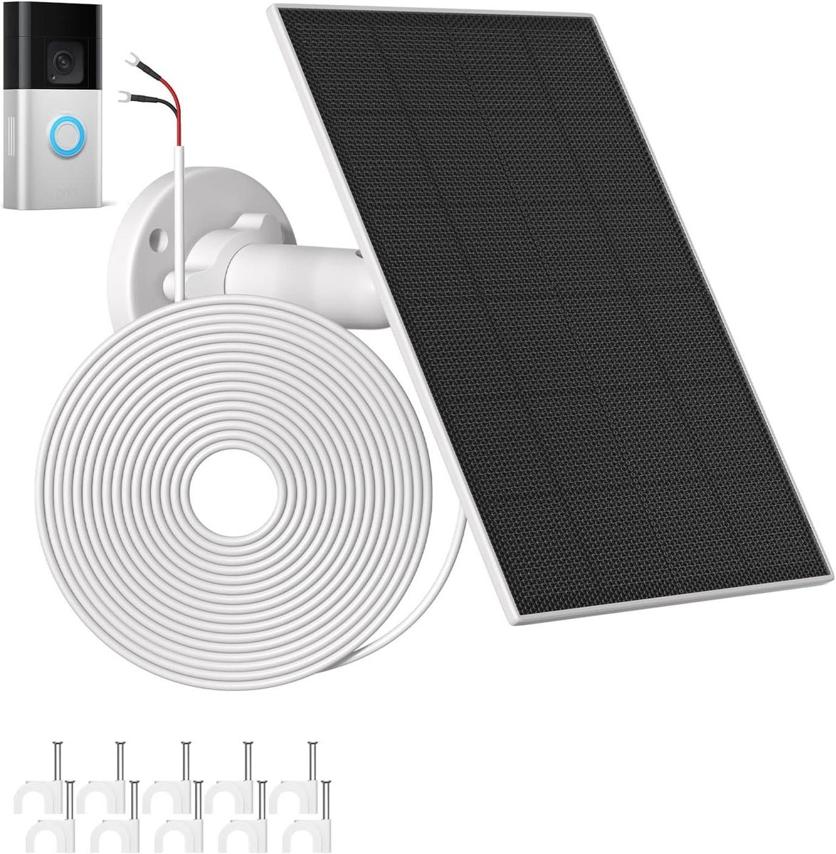 Zonnepaneel Deurbel - Zonneoplader Deurbel - Deurbel Voeden - Ingebouwde Batterij - 4 Meter Kabel - Zwart