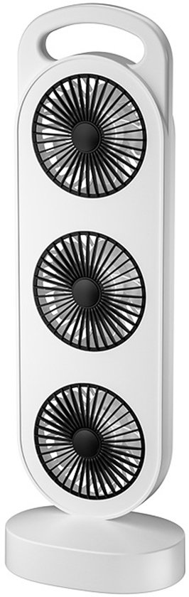 Staande ventilator wit USB-C oplaadbaar 3 snelheden draadloos compact met handvat voor koeling