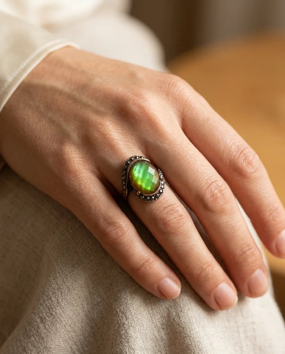 Dorvina Bronzen Dames Ring Antiek Sieraad Kleur Kleurveranderend His Steen Spiraal Ovaal Verstelbaar Vintage Ring